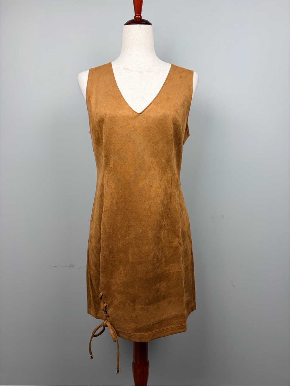 Noless Design K2 Dress Womens M Tan Faux Suede Lace Up Sleeveless NWT